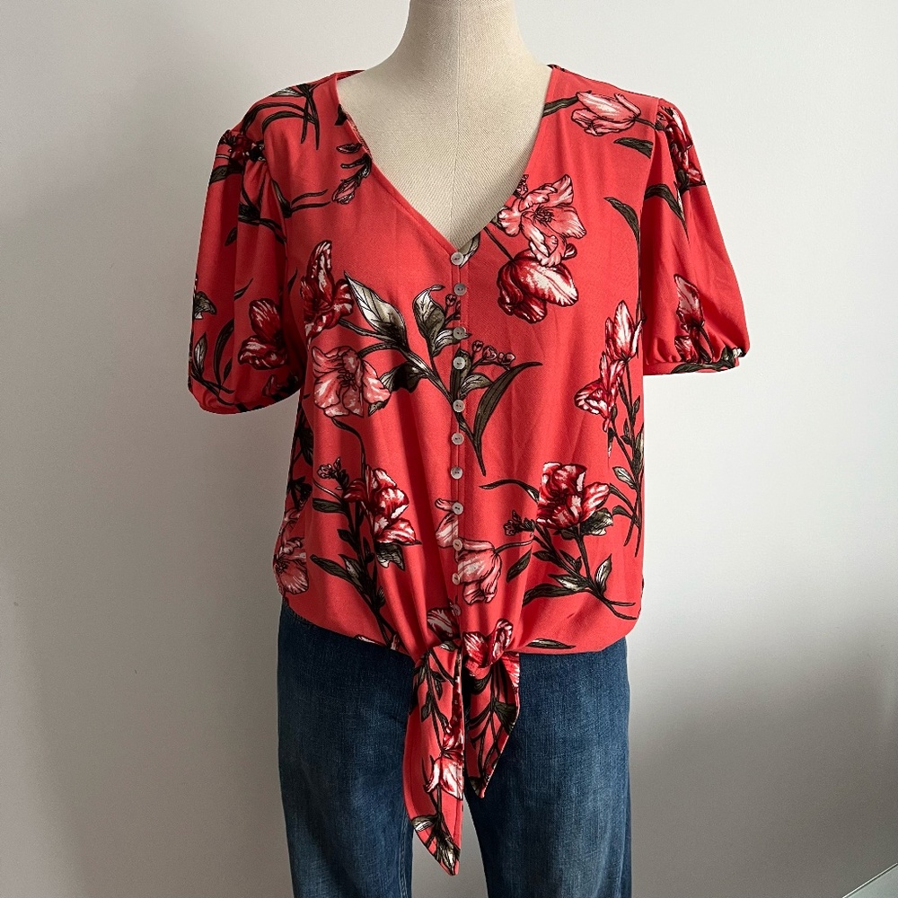 LiLy Morgan - Pink Floral Short Sleeve Blouse